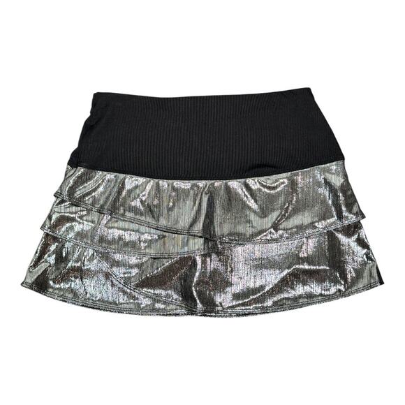 Lucky In Love Metallic Scallop Tennis Skirt XS Black Silver Ruffle Mini Skort - Picture 5 of 7